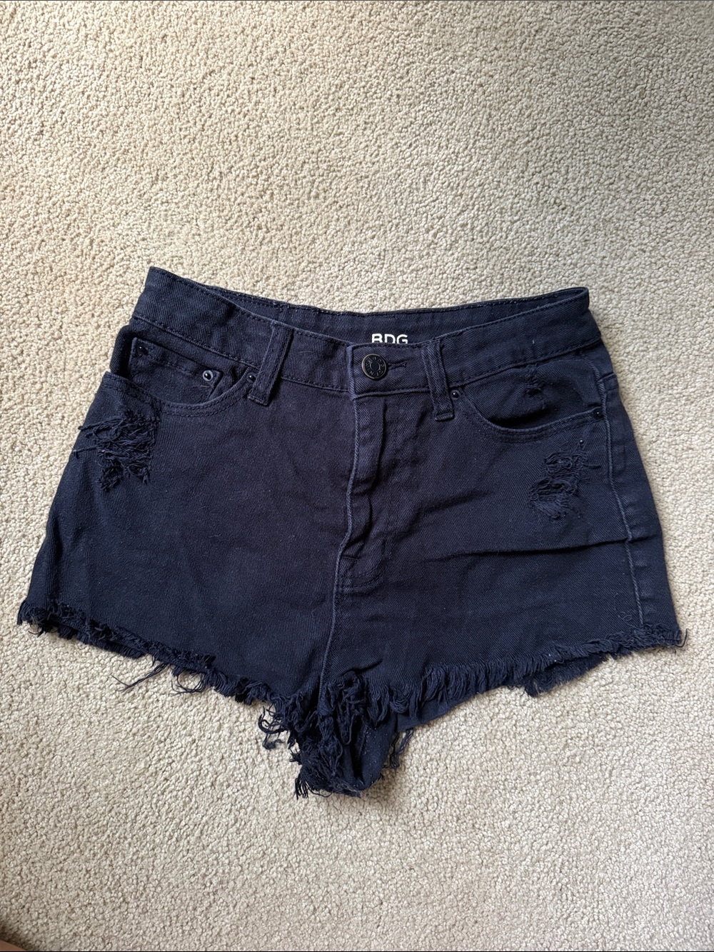 BDG Black Frayed High-Rise Denim Shorts